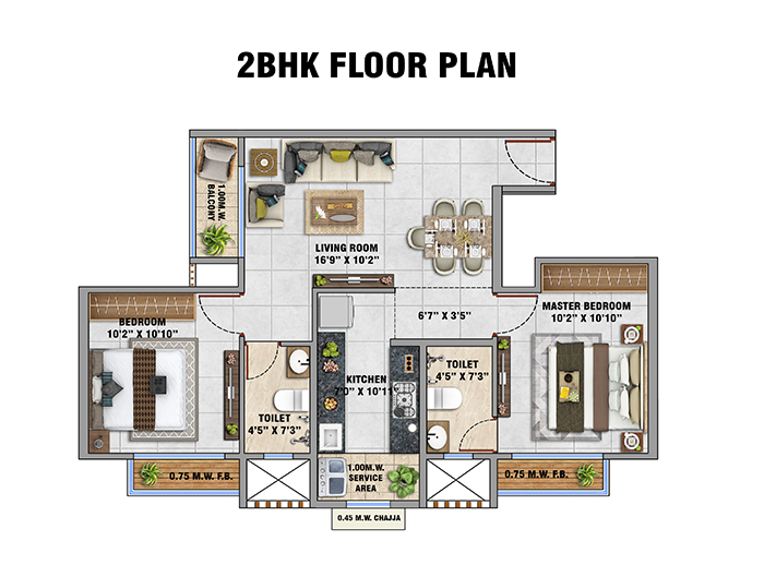 Neelam Dreams Mulund Floor Plan - 2 BHK
